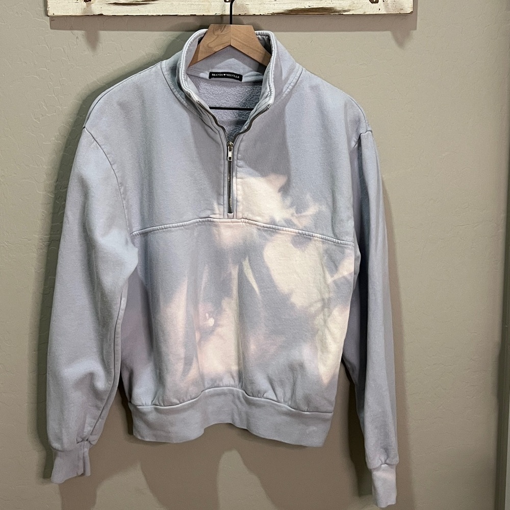Brandy Melville Quarter Zip Sweatshirt Shirt Crew Neck Blue Tie-Dye Pullover
